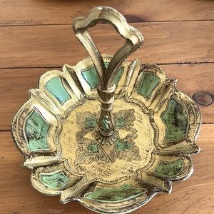 Italian Florentine Gold Gilt and Green Catchall With Handle